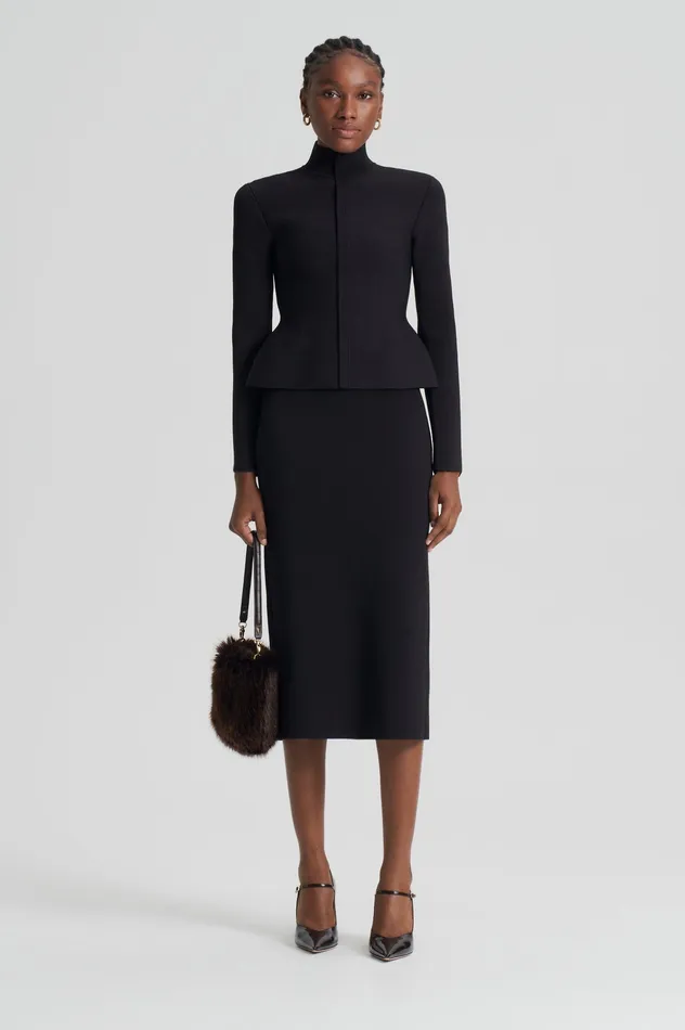 Jackets CREPE KNIT PEPLUM JACKET DARKCHOCOLATE Scanlan Theodore Women