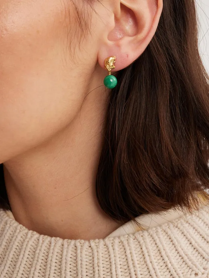 Jewellery WomenMen Holzweiler Meya Gold Malachite Earrings Gold Plated