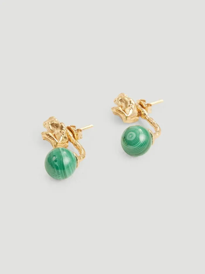 Jewellery WomenMen Holzweiler Meya Gold Malachite Earrings Gold Plated