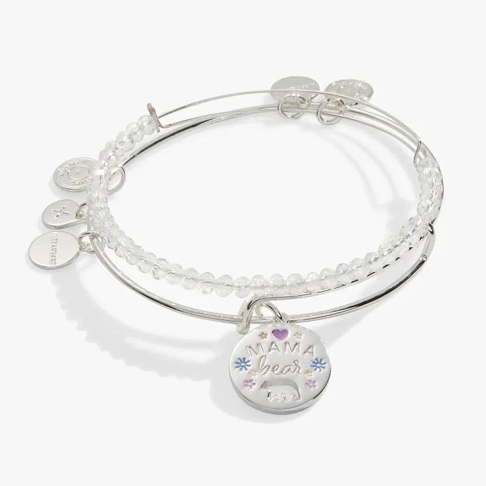 Jewelry Sets Women Alex And Ani Mama Bear Charm Bangle Set Of 2 Shiny Silver