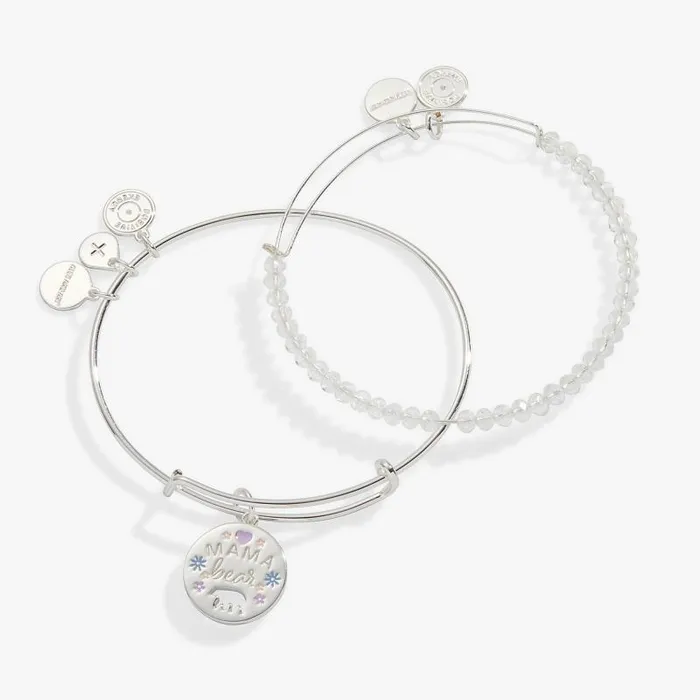 Jewelry Sets Women Alex And Ani Mama Bear Charm Bangle Set Of 2 Shiny Silver
