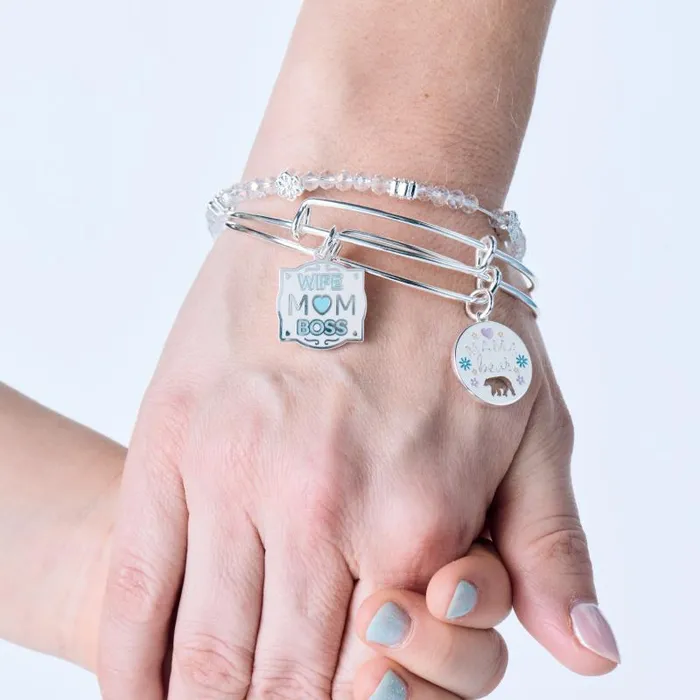 Jewelry Sets Women Alex And Ani Mama Bear Charm Bangle Set Of 2 Shiny Silver