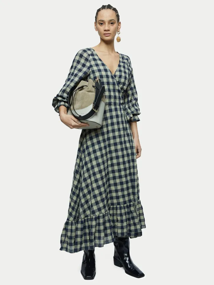 Jigsaw Dresses and Jumpsuits Women Cotton Gingham Wrap Maxi Dress Blue