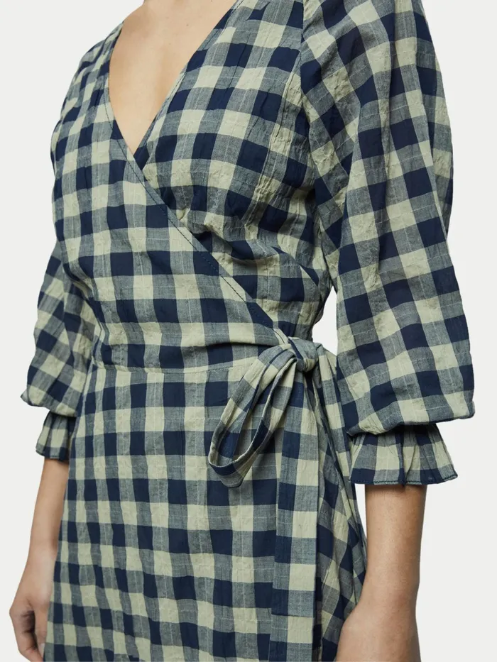 Jigsaw Dresses and Jumpsuits Women Cotton Gingham Wrap Maxi Dress Blue