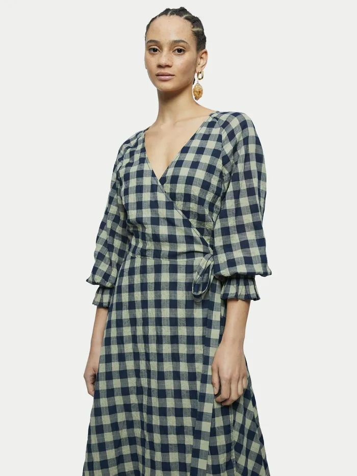 Jigsaw Dresses and Jumpsuits Women Cotton Gingham Wrap Maxi Dress Blue