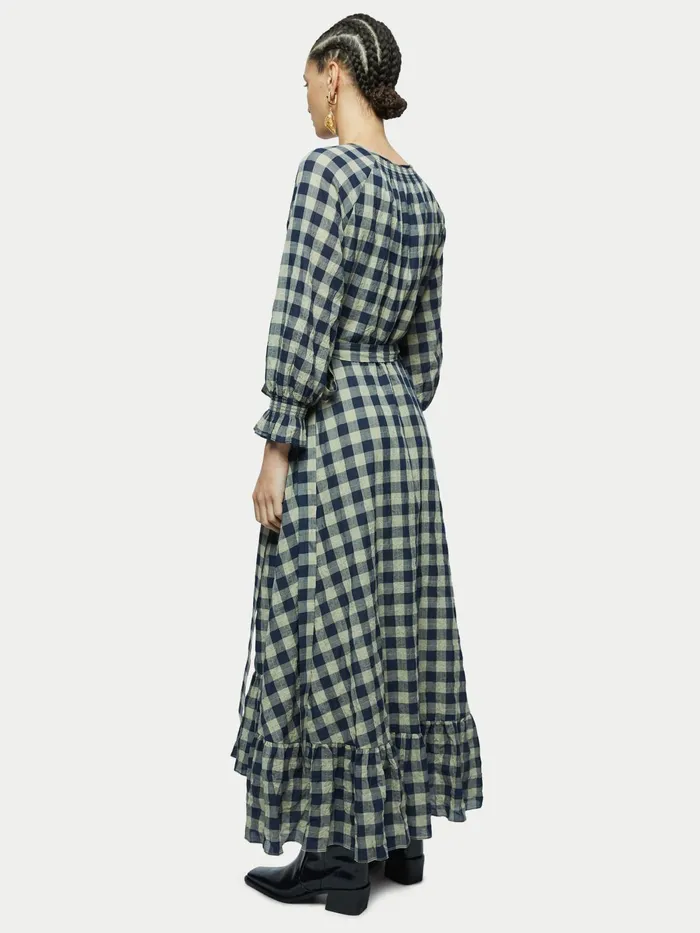 Jigsaw Dresses and Jumpsuits Women Cotton Gingham Wrap Maxi Dress Blue