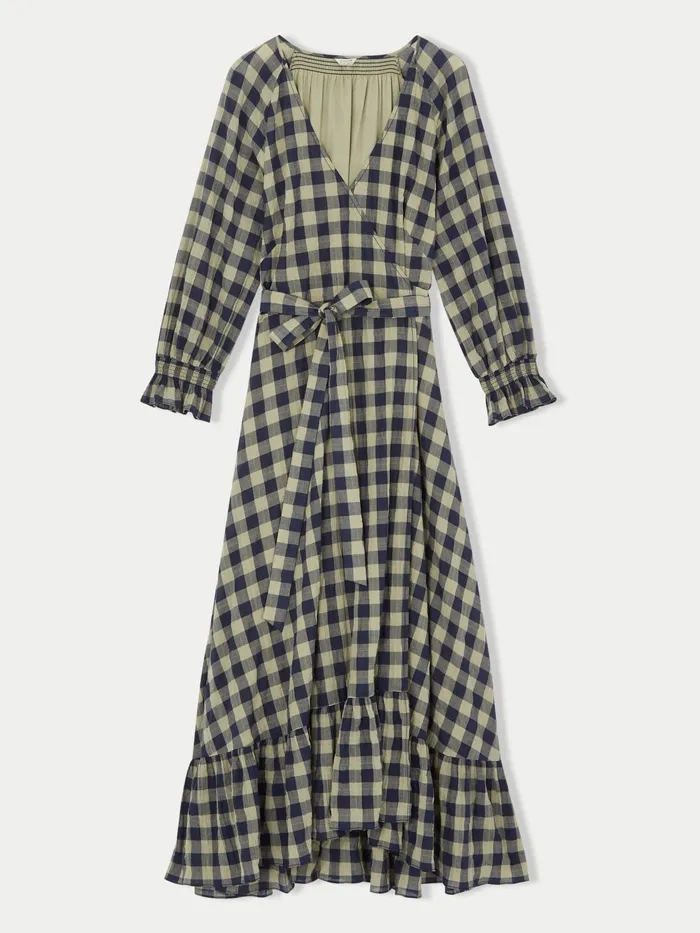Jigsaw Dresses and Jumpsuits Women Cotton Gingham Wrap Maxi Dress Blue