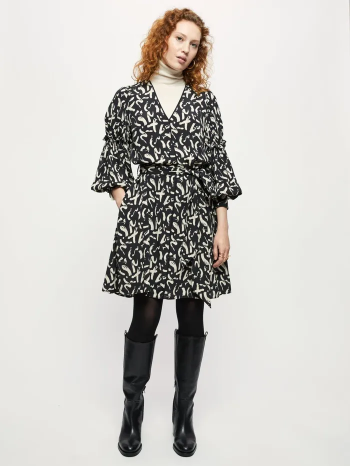 Jigsaw Dresses and Jumpsuits Women Dash Print Short Belted Dress Black