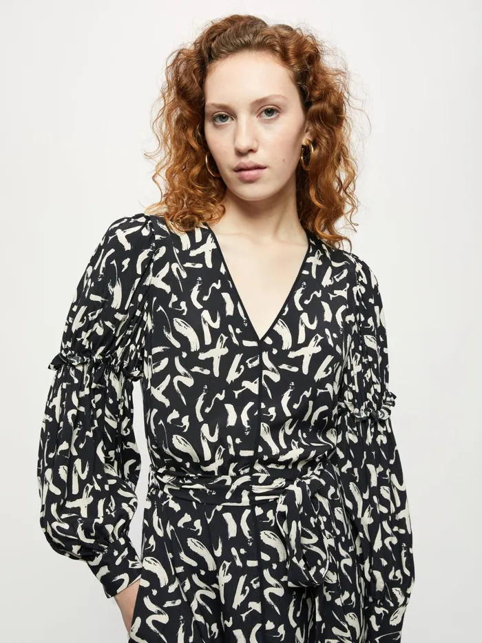 Jigsaw Dresses and Jumpsuits Women Dash Print Short Belted Dress Black