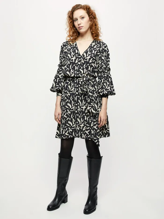Jigsaw Dresses and Jumpsuits Women Dash Print Short Belted Dress Black