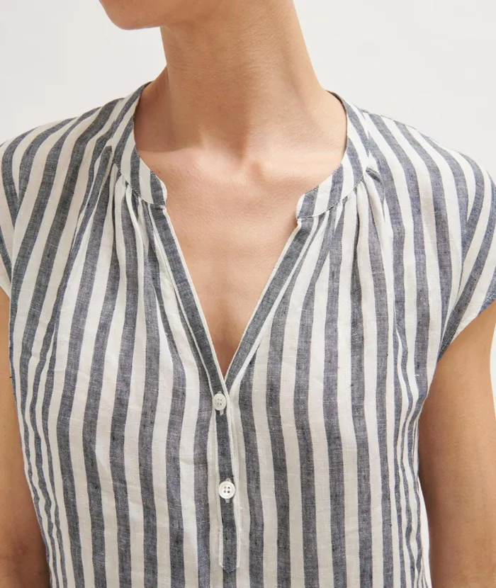 Jigsaw Dresses and Jumpsuits Women Linen Stripe Short Dress Blue
