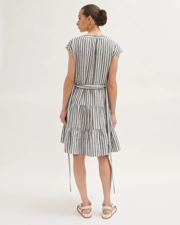 Jigsaw Dresses and Jumpsuits Women Linen Stripe Short Dress Blue