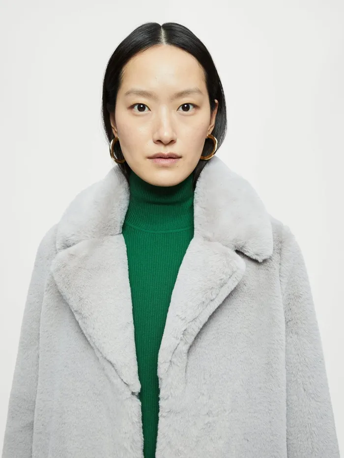 Jigsaw Jackets Women Faux Fur Boxy Short Coat Grey