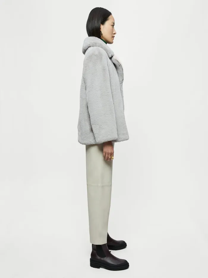 Jigsaw Jackets Women Faux Fur Boxy Short Coat Grey