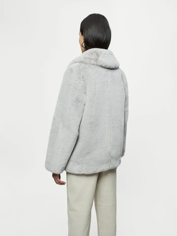 Jigsaw Jackets Women Faux Fur Boxy Short Coat Grey