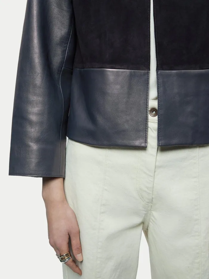 Jigsaw Jackets Women Nakoa Leather Mix Jacket Blue