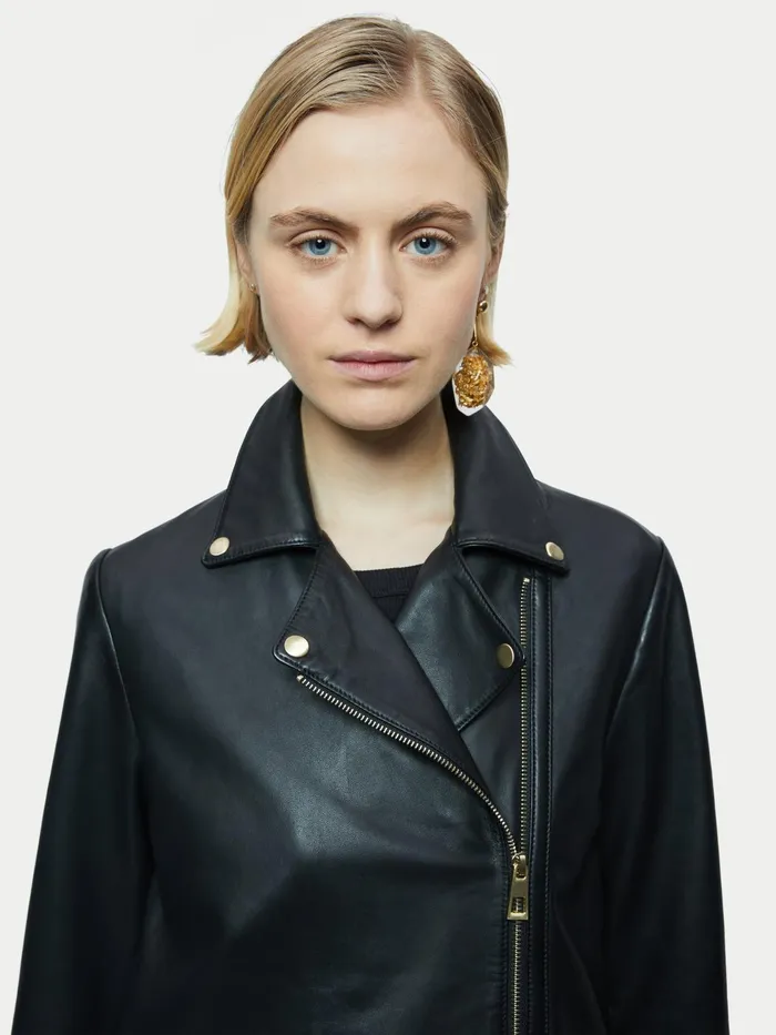 Jigsaw Jackets Women Sanford Long Leather Biker Black