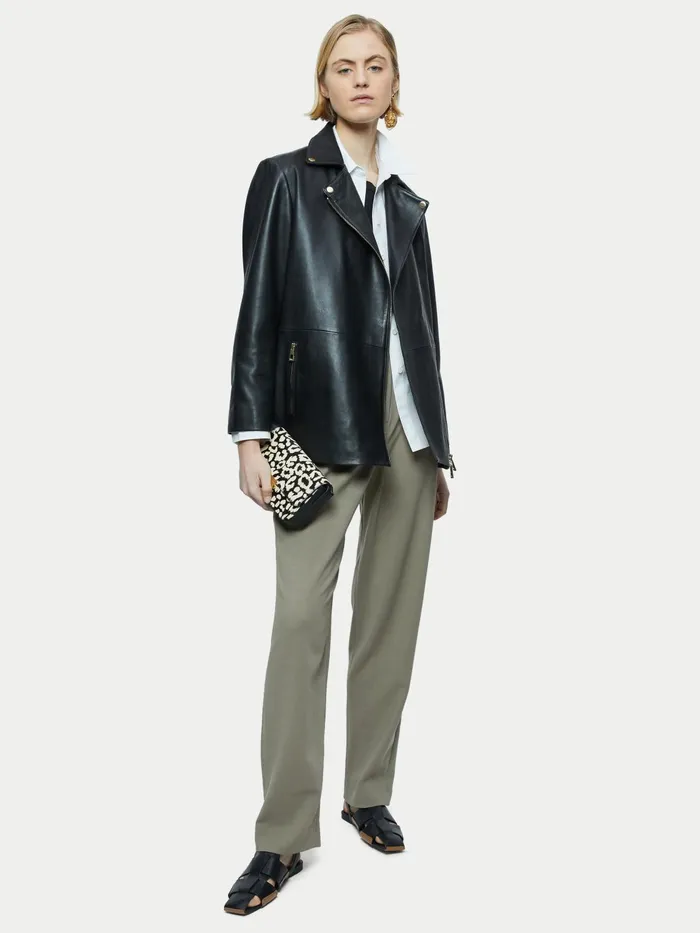 Jigsaw Jackets Women Sanford Long Leather Biker Black