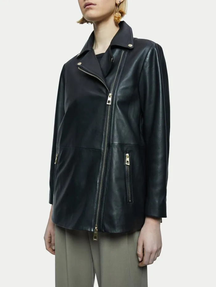Jigsaw Jackets Women Sanford Long Leather Biker Black