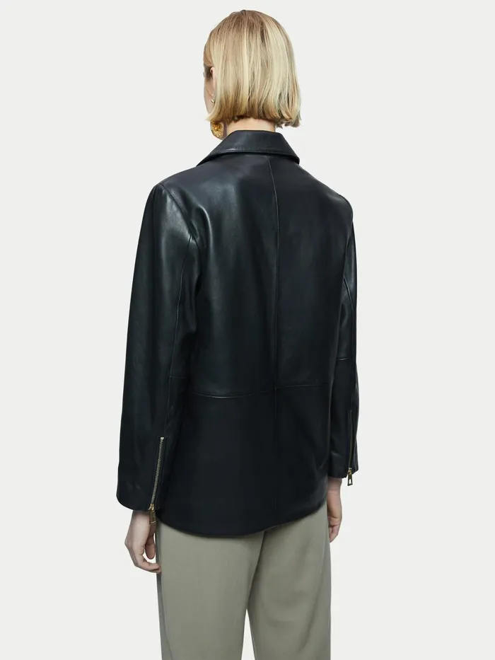 Jigsaw Jackets Women Sanford Long Leather Biker Black