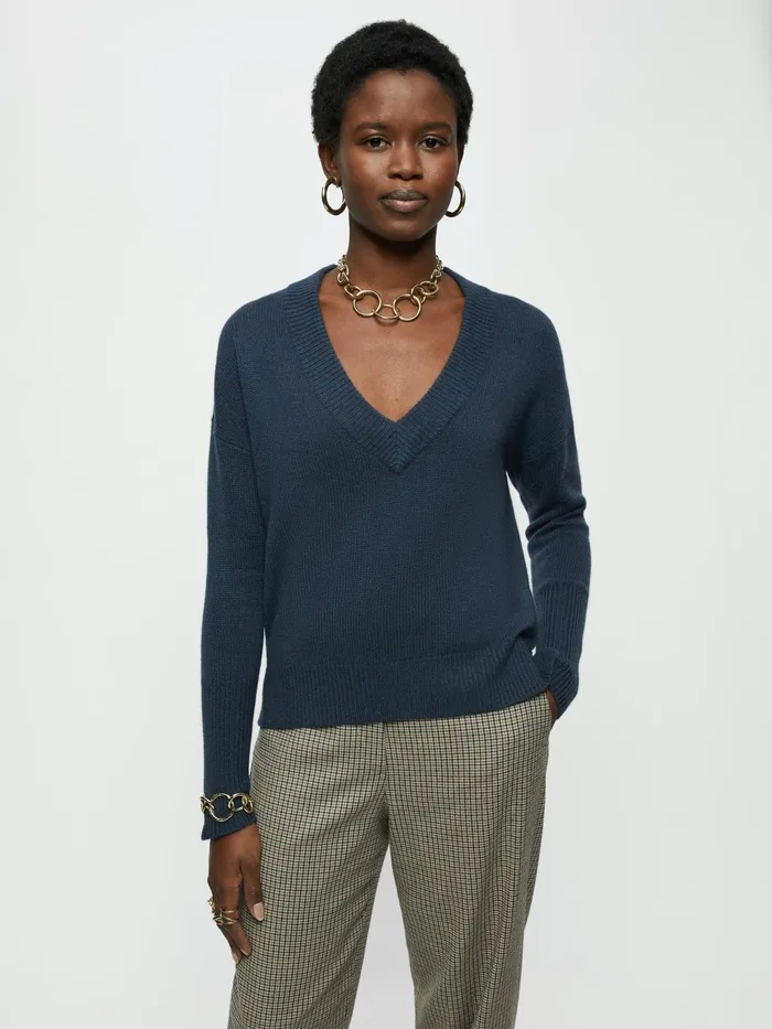 Jigsaw Knitwear and Cashmere Women Boxy Cashmere V Jumper Grey