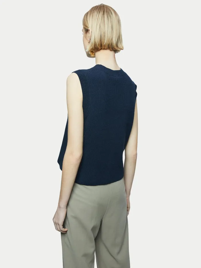 Jigsaw Knitwear and Cashmere Women Cotton Blend Knit Crew Tank Blue