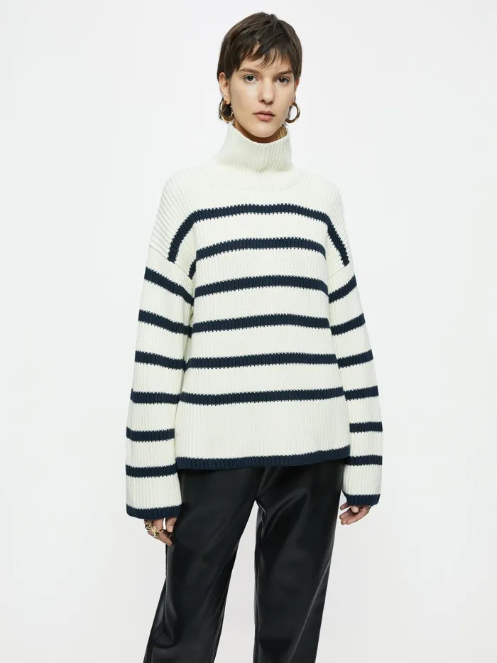 Jigsaw Knitwear and Cashmere Women Fishermans Rib Stripe Jumper Cream