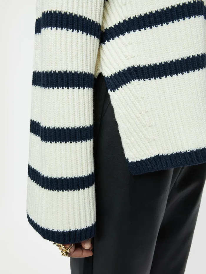 Jigsaw Knitwear and Cashmere Women Fishermans Rib Stripe Jumper Cream