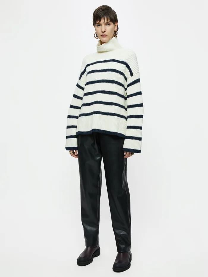 Jigsaw Knitwear and Cashmere Women Fishermans Rib Stripe Jumper Cream