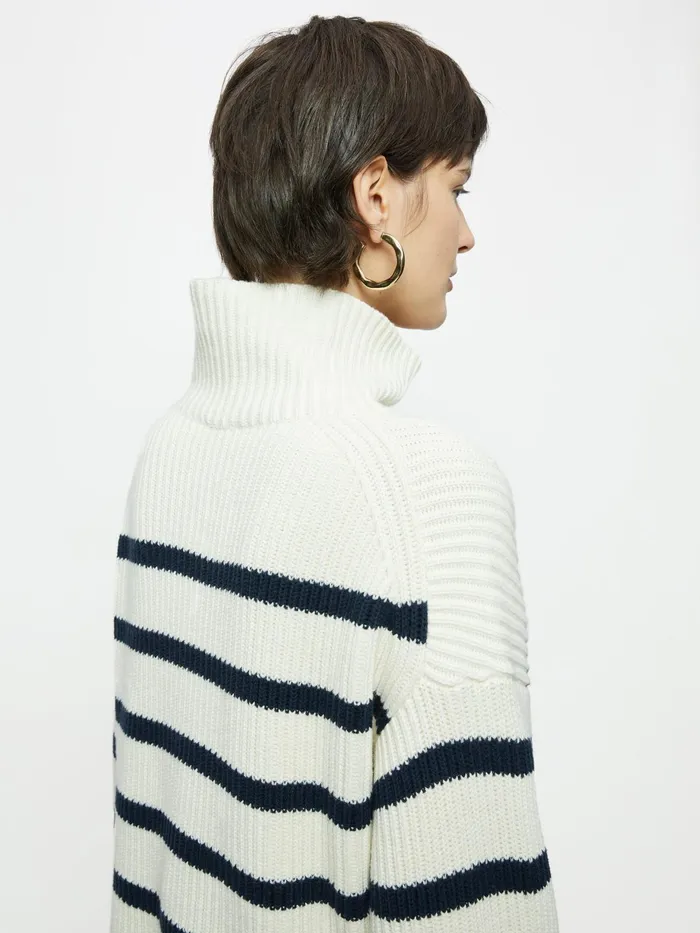 Jigsaw Knitwear and Cashmere Women Fishermans Rib Stripe Jumper Cream
