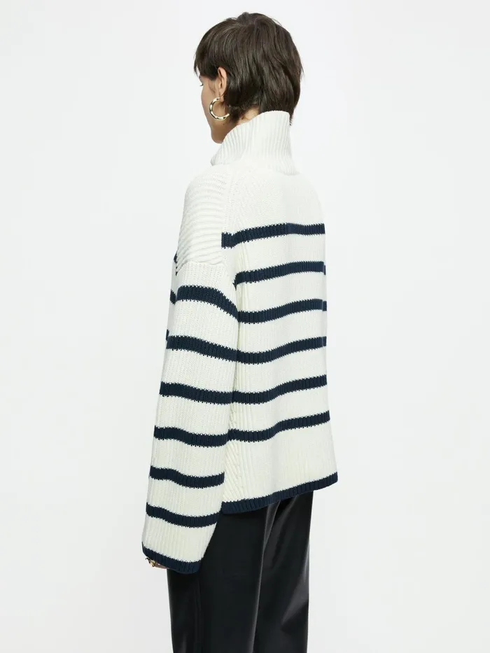 Jigsaw Knitwear and Cashmere Women Fishermans Rib Stripe Jumper Cream