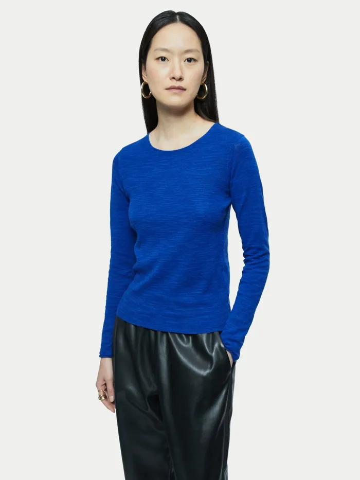 Jigsaw Knitwear and Cashmere Women Linen Cotton Crew Neck Jumper Blue