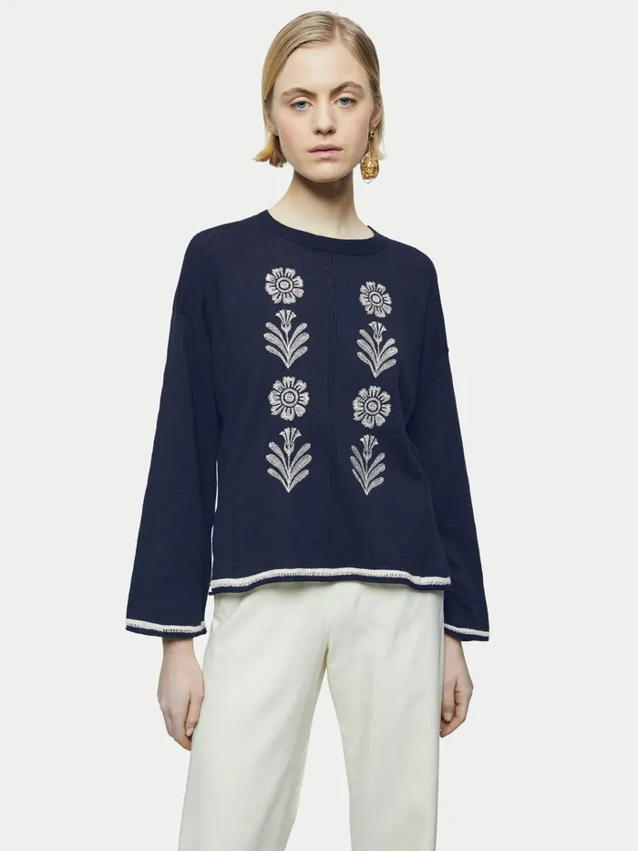 Jigsaw Knitwear and Cashmere Women Linen Cotton Embroidered Jumper Black