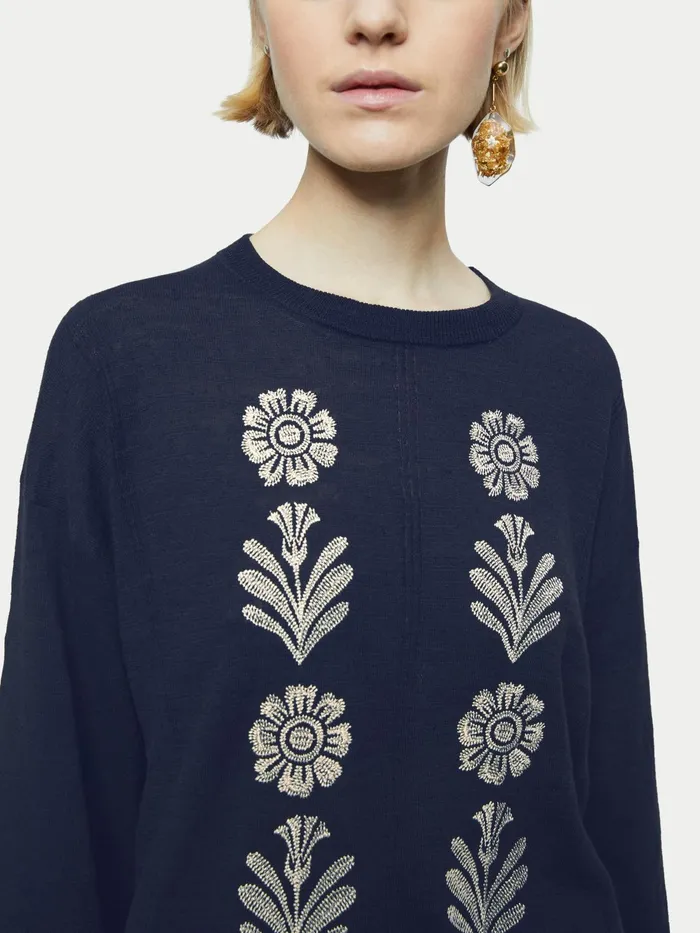 Jigsaw Knitwear and Cashmere Women Linen Cotton Embroidered Jumper Black