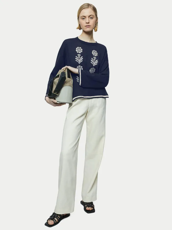 Jigsaw Knitwear and Cashmere Women Linen Cotton Embroidered Jumper Black