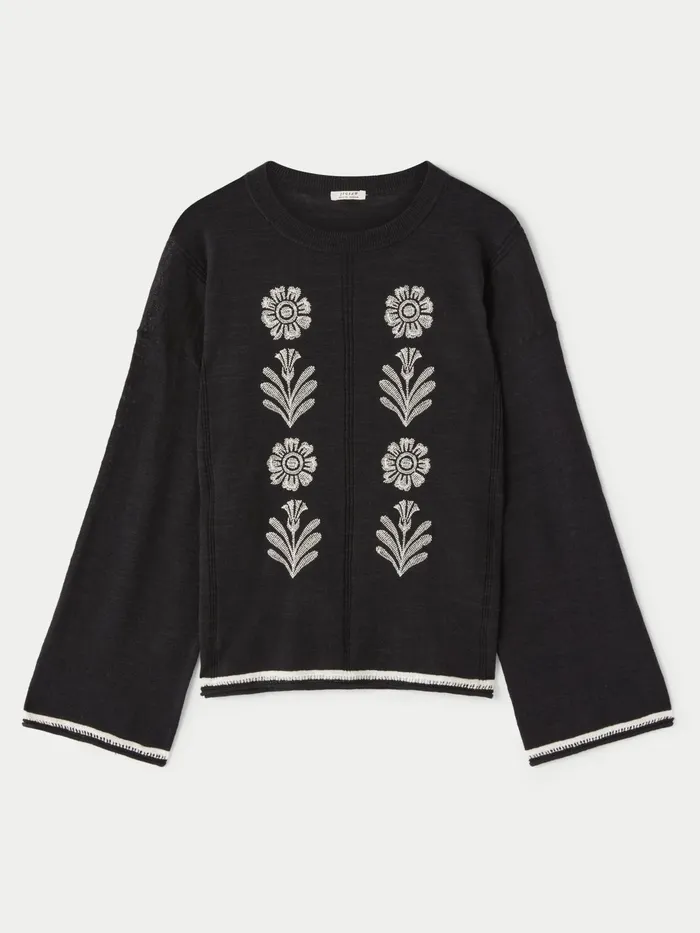 Jigsaw Knitwear and Cashmere Women Linen Cotton Embroidered Jumper Black