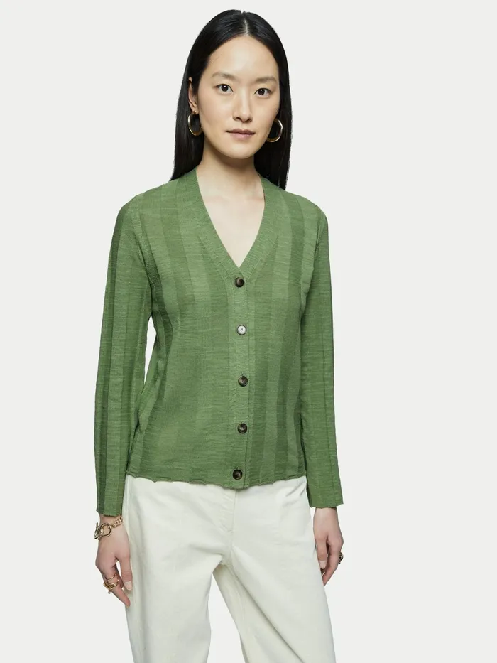 Jigsaw Knitwear and Cashmere Women Linen Cotton V Neck Cardigan Green