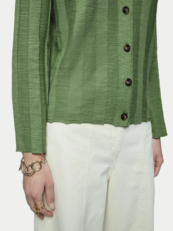 Jigsaw Knitwear and Cashmere Women Linen Cotton V Neck Cardigan Green