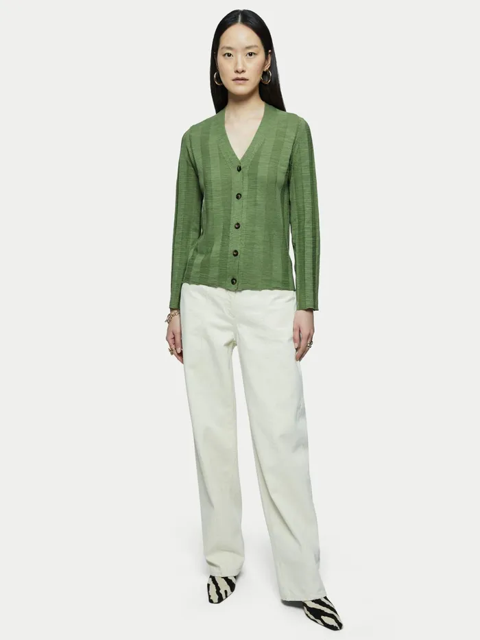 Jigsaw Knitwear and Cashmere Women Linen Cotton V Neck Cardigan Green