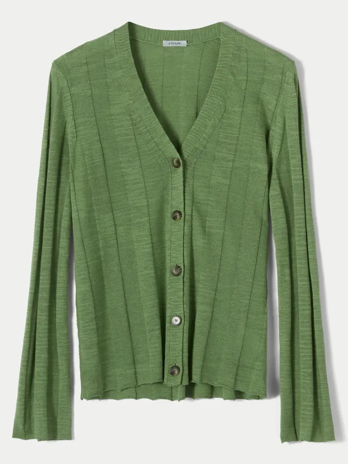 Jigsaw Knitwear and Cashmere Women Linen Cotton V Neck Cardigan Green