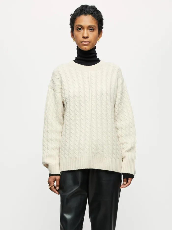 Jigsaw Knitwear and Cashmere Women Merino Cashmere Cable Jumper Cream