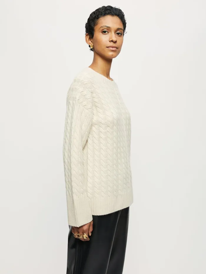 Jigsaw Knitwear and Cashmere Women Merino Cashmere Cable Jumper Cream