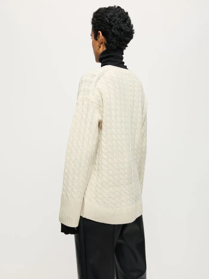 Jigsaw Knitwear and Cashmere Women Merino Cashmere Cable Jumper Cream