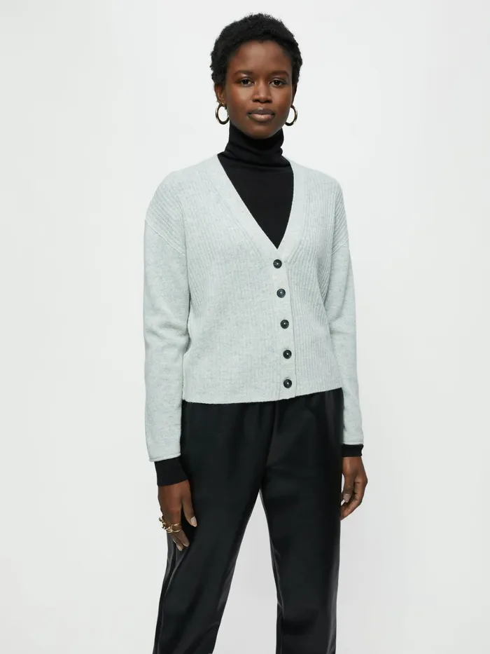 Jigsaw Knitwear and Cashmere Women Merino Cashmere Rib Cardigan Grey