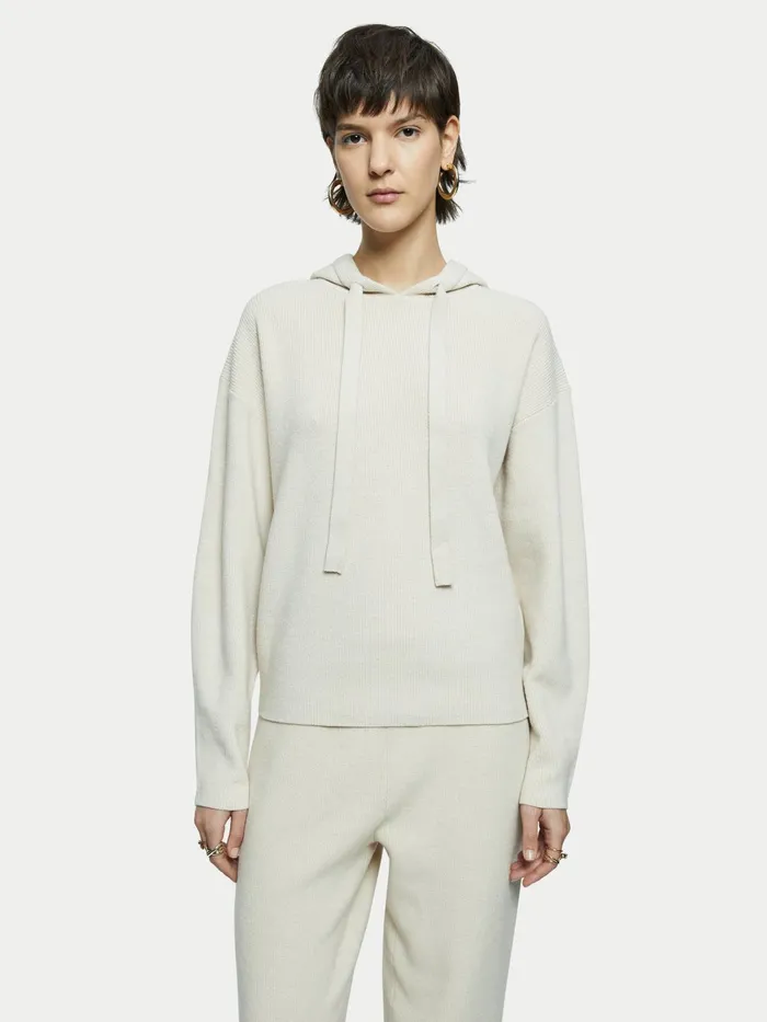Jigsaw Knitwear and Cashmere Women Merino Cotton Rib Hoodie Cream