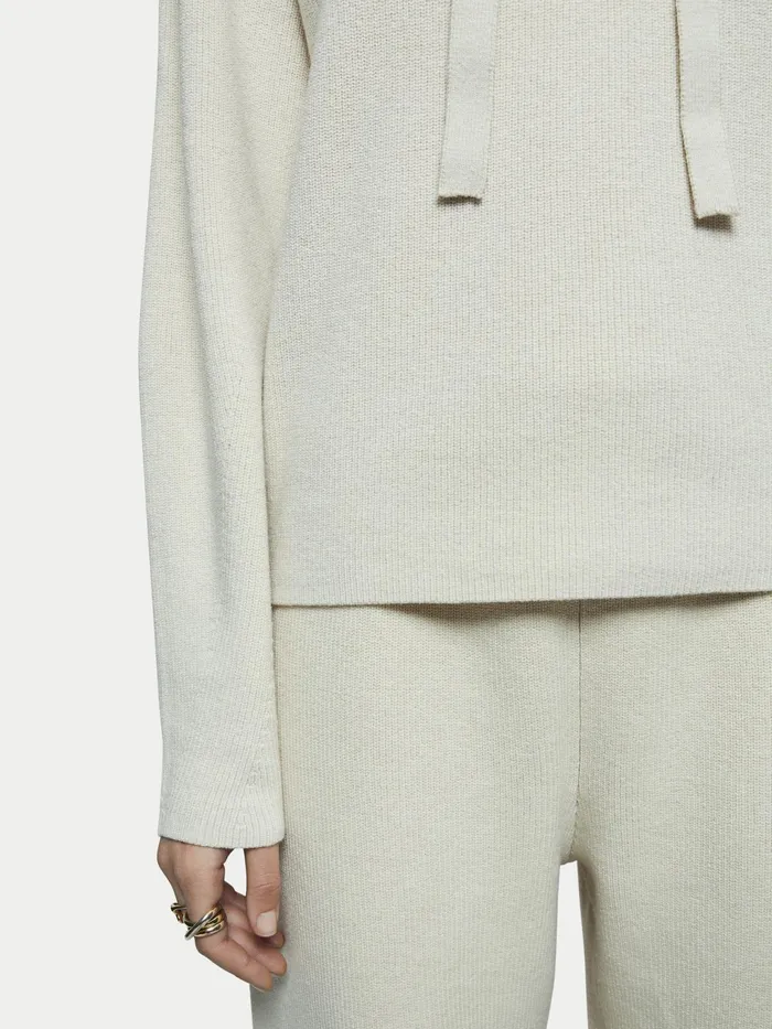 Jigsaw Knitwear and Cashmere Women Merino Cotton Rib Hoodie Cream