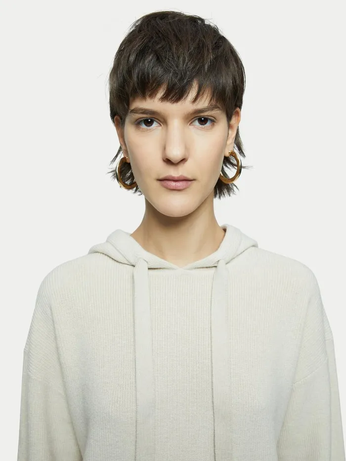 Jigsaw Knitwear and Cashmere Women Merino Cotton Rib Hoodie Cream