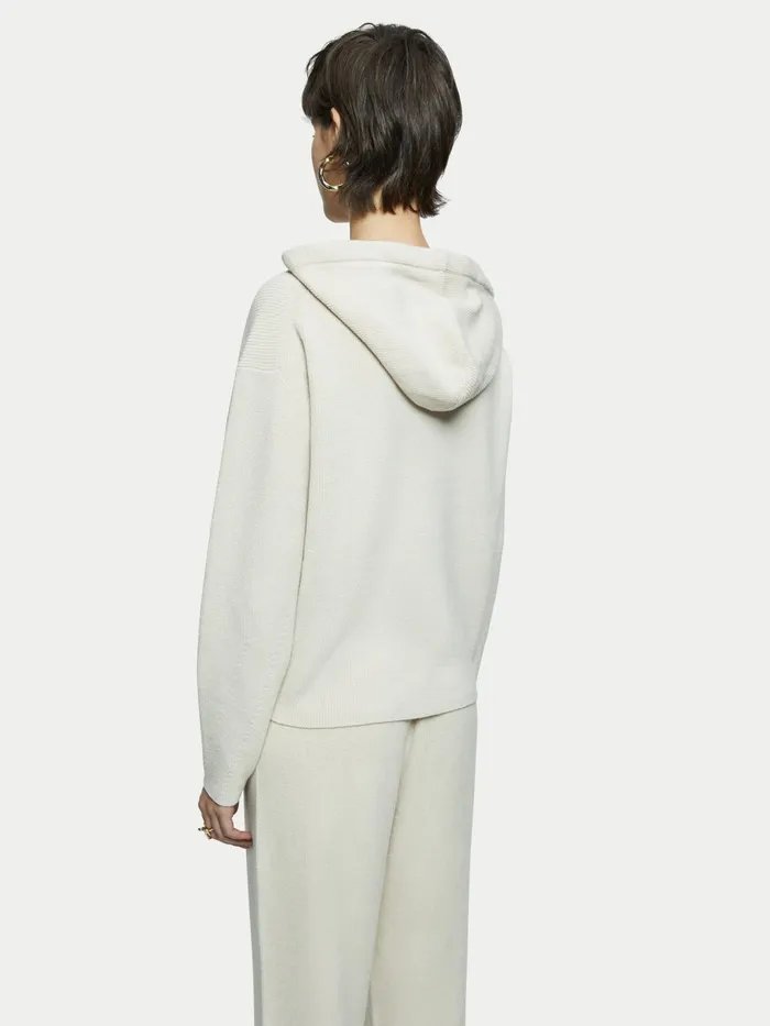Jigsaw Knitwear and Cashmere Women Merino Cotton Rib Hoodie Cream