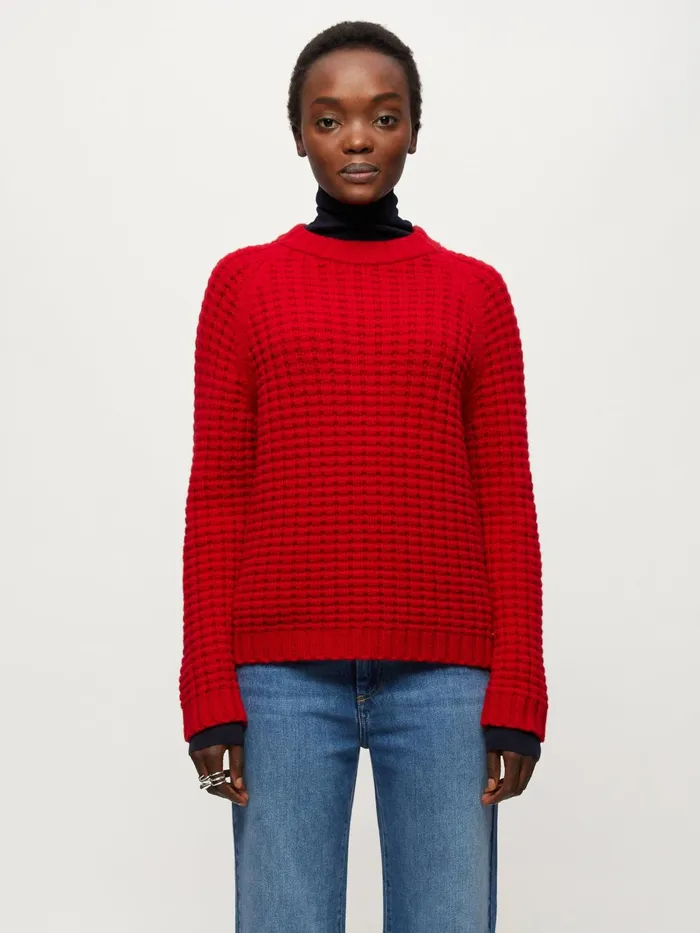 Jigsaw Knitwear and Cashmere Women Merino Honeycomb Jumper Red