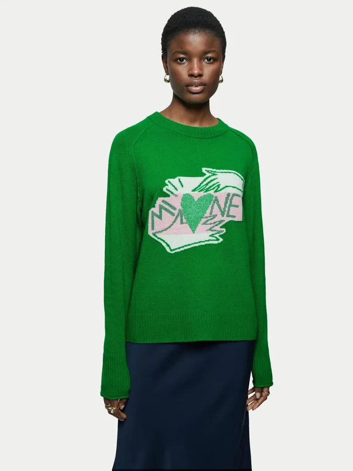 Jigsaw Knitwear and Cashmere Women Merino Mine Intarsia Jumper Green